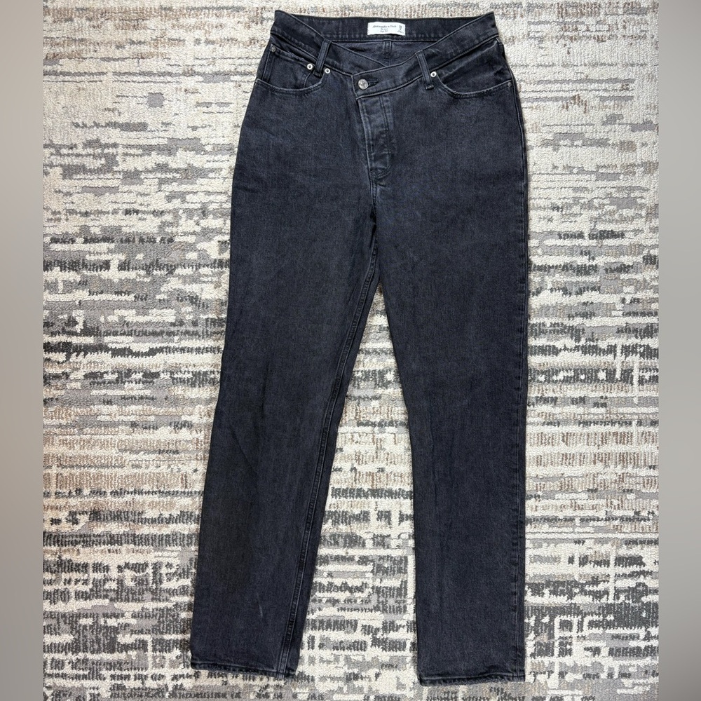 Abercrombie & Finch Black The Dad Highrise Jeans Crossover Front Size 6 Long - Picture 9 of 11